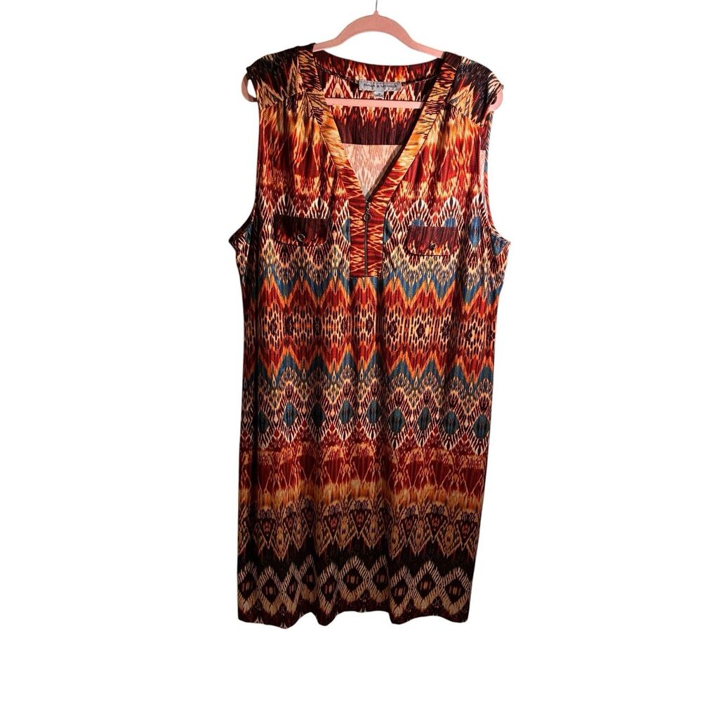 Emma & Michele Size 3X Multicolor Dress W/ Chevron Pattern. Sleeveless